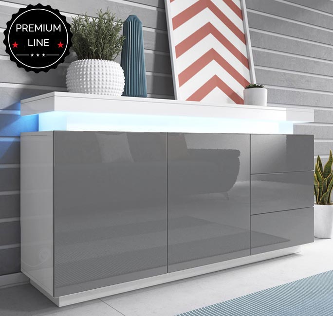 Aparador modelo Osim color blanco y gris - Todo el mueble PVC alto brillo