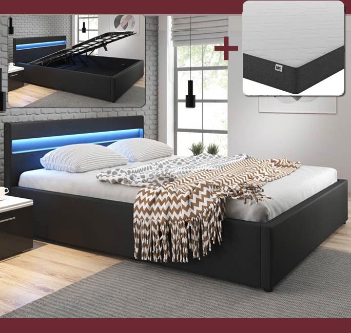 Cama de matrimonio con colchón Ades en color negro