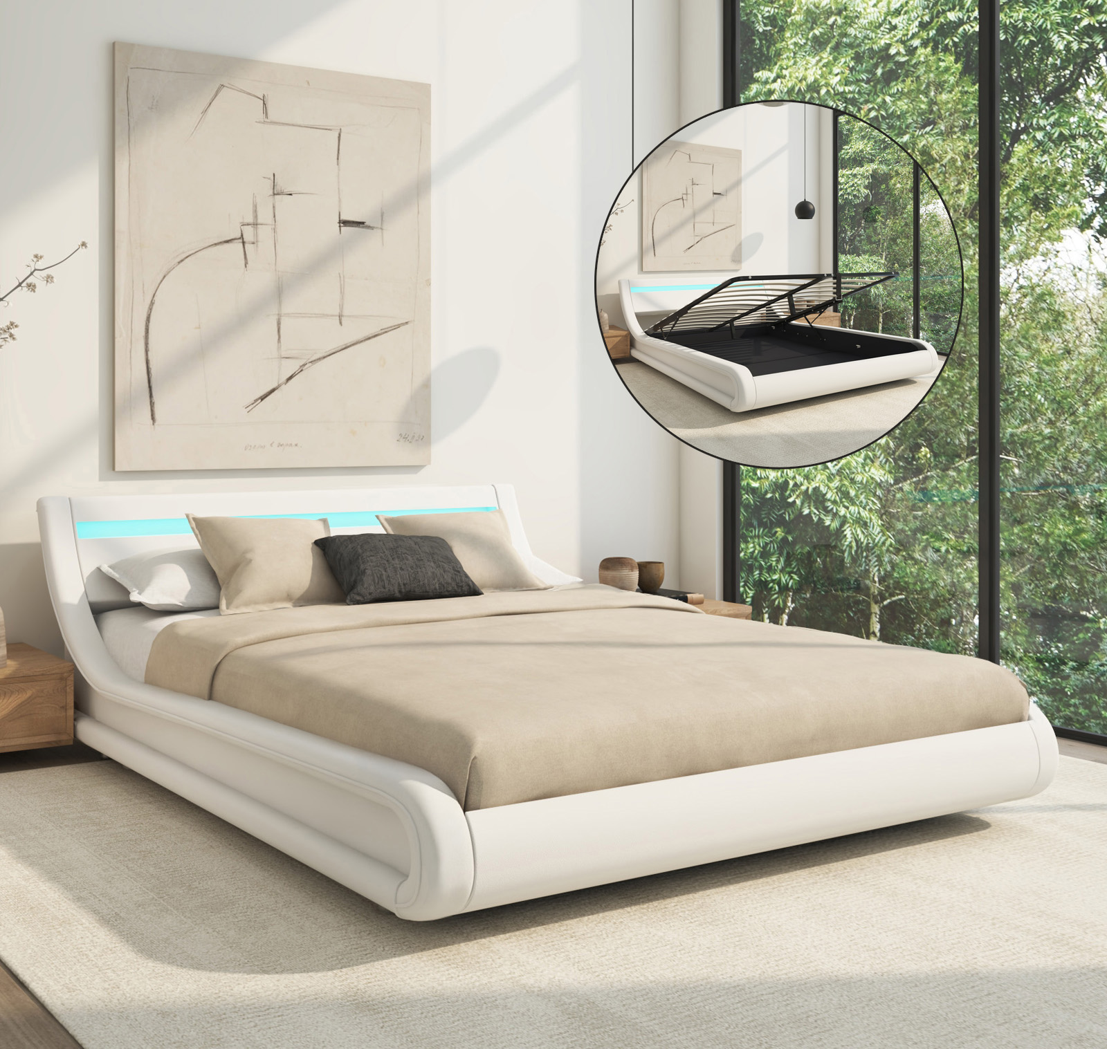 Cama de matrimonio con canapé Parisina Blanco