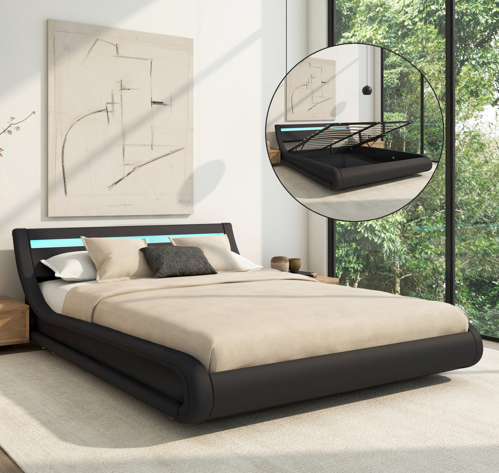 Cama de matrimonio con canapé Parisina Negro