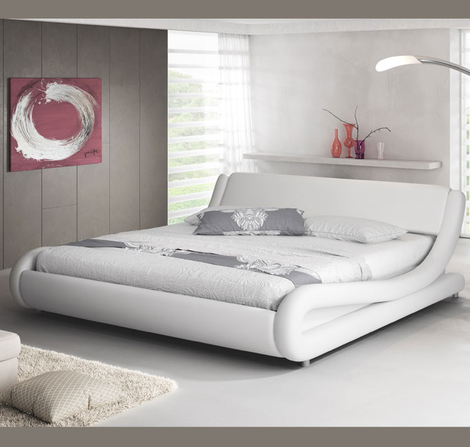 muebles bonitos Cama canapé abatible de Matrimonio Moderna Nitas con somier de láminas para colchón de 160x200cm Blanco diseño Italiano con LED Blanco Azulado 