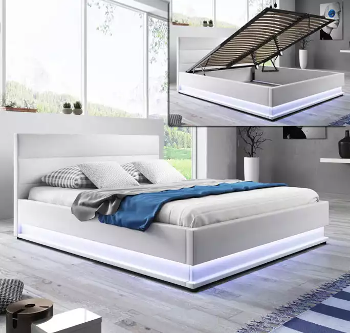 Cama de matrimonio con canapé Nitas Blanco