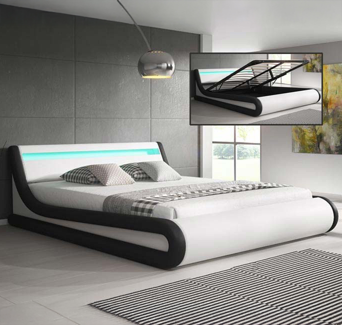Cama de matrimonio con canapé Parisina Blanco/Negro