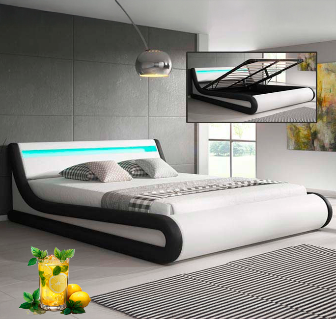 Cama de matrimonio con canapé Parisina Blanco/Negro