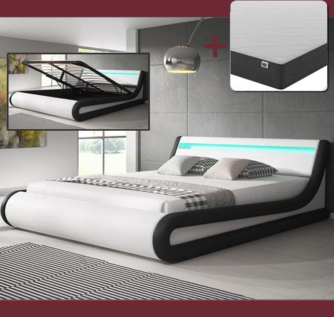 Cama de diseño Parisina en color blanco y negro con colchón