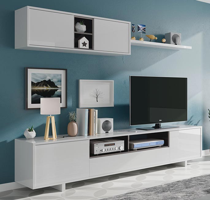 Mueble de salón Aurora en color blanco y gris