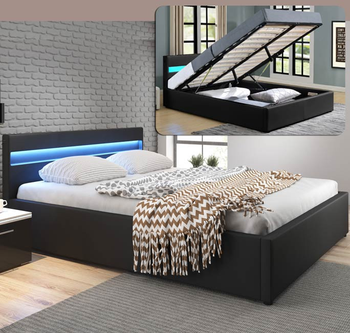 Cama de matrimonio canapé con música Bahia en color negro (150x190cm)