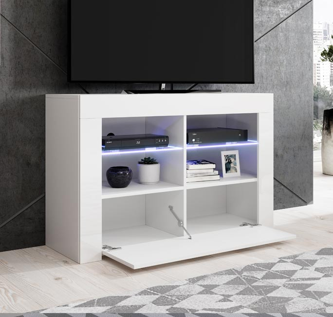 Mobile Da Soggiorno Berit Modello 5 A - Bianco Finitura Lucida Laccata Led 140cm Berit 5a 85457983