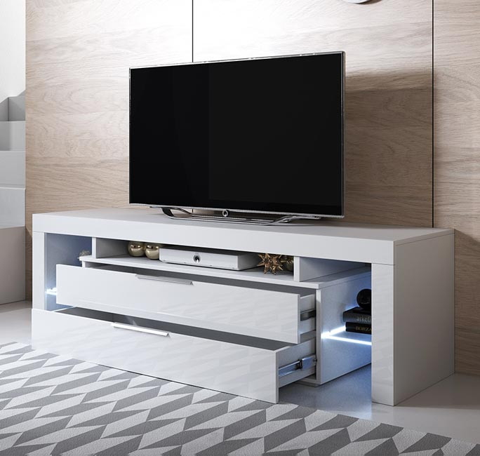 Mueble TV modelo Selma (160x53cm) color blanco con LED RGB