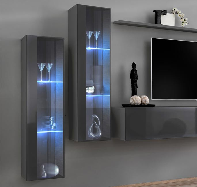 Mueble colgante modelo Berit LD 30x120 en color gris con LED 