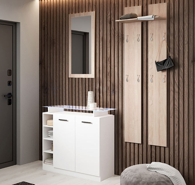 Mueble recibidor con espejo y perchero on sale