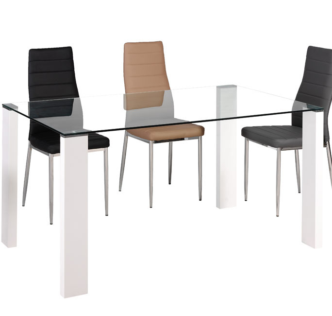 Mesa de comedor Anisa 140 x 90cm. Patas blancas. Cristal templado Mesa de comedor Anisa 140 x 90cm. Patas blancas. Cristal templado