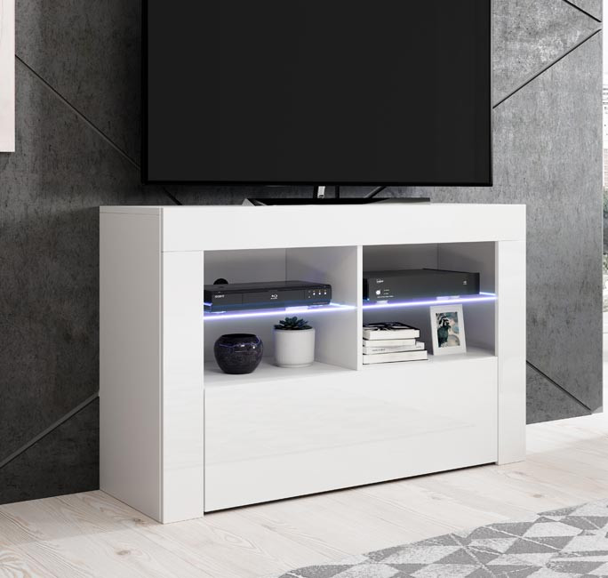 muebles bonitos Mueble TV Modelo Unai 160x45cm Color Blanco con LED RGB 