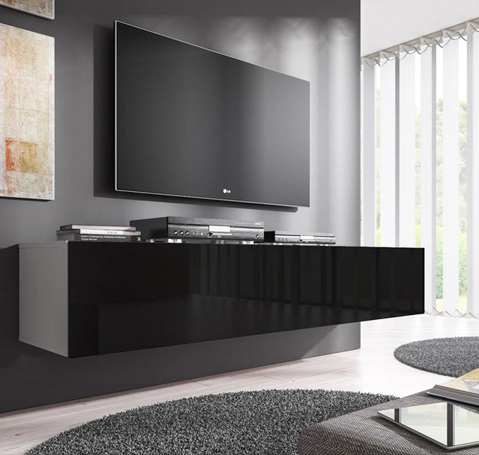 Mueble TV, Televisión, 200x45x35cm, Blanco y negro