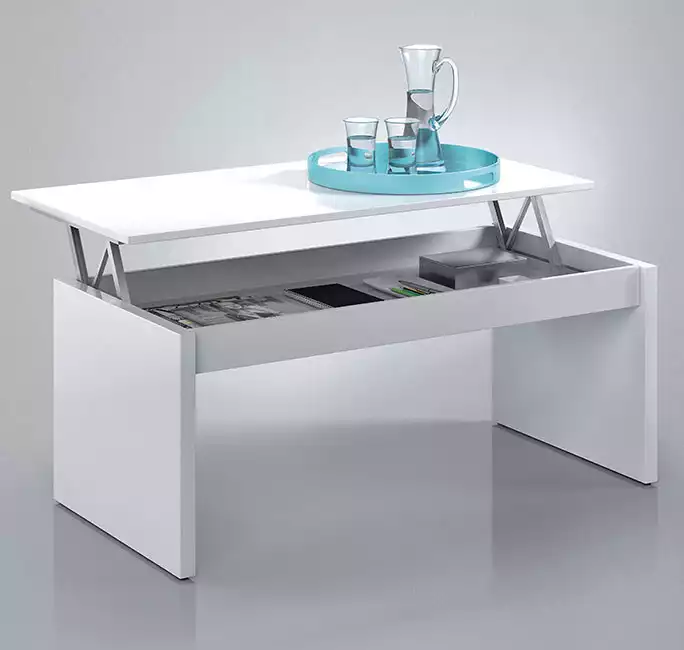 Mesa de centro elevable modelo Albaida en color blanco brillo