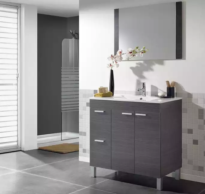 Mueble de baño de 2 puertas + 2 cajones + lavabo + espejo modelo Livorno en color gris