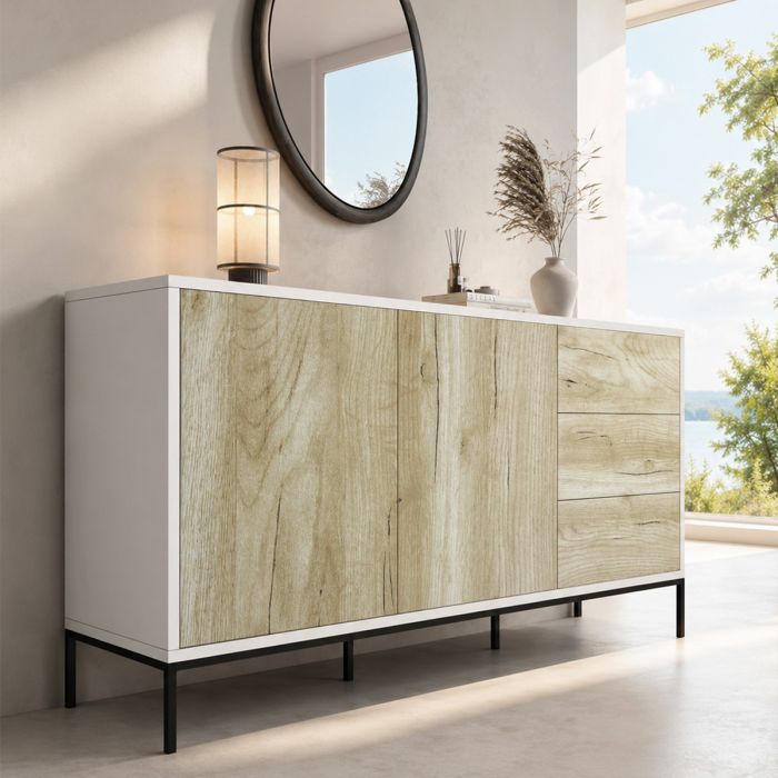 Aparador color Blanco y Sonoma 150 cm Serena