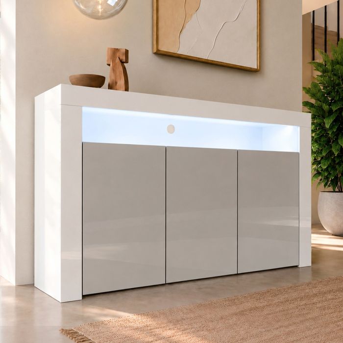 Aparador modelo Aker color blanco y gris brillo
