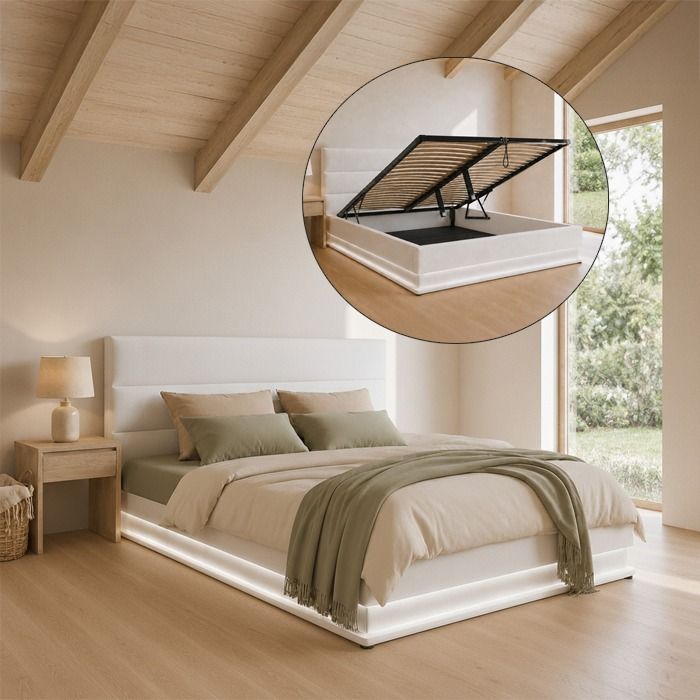 Cama de matrimonio con canapé Nitas en color blanco (180x200cm)