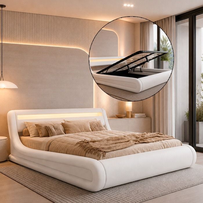 Cama de matrimonio con canapé Rodas en color blanco (150x190cm)