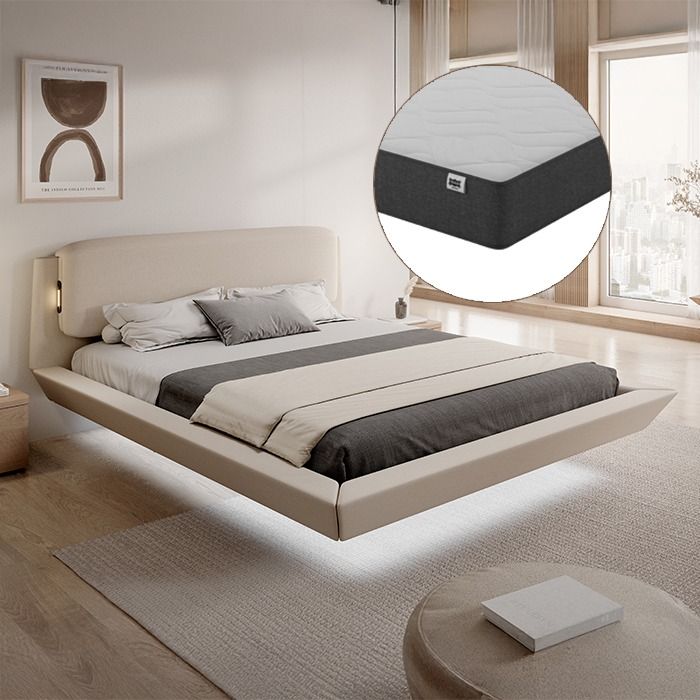Cama de matrimonio flotante Diana con colchón en color beige (150x190cm)