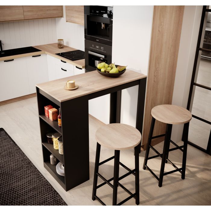 Mesa alta con 2 Taburetes Negro y Sonoma 110 cm Kyra