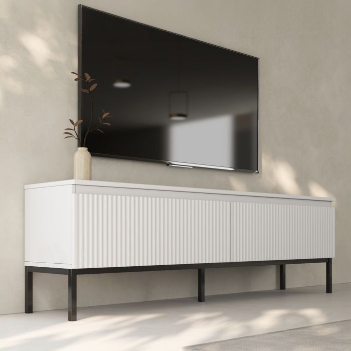 Mueble TV acanalado modelo Logan color Blanco