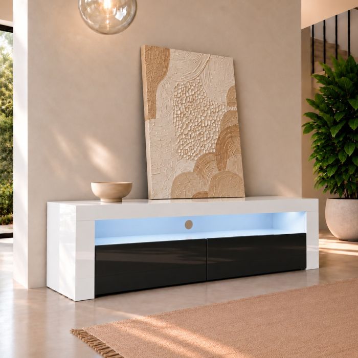 Mueble TV modelo Aker (140x50,5cm) color blanco y Negro