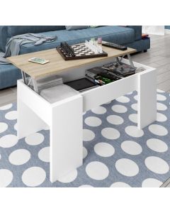 Mesa de centro elevable modelo Xativa en color blanco y sonoma