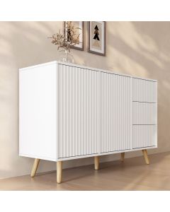 Aparador Acanalado Renzo L de 2 Puertas y Cajonera - Blanco