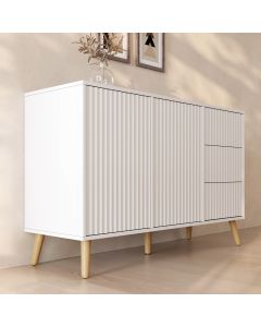 Aparador Acanalado Renzo L de 2 Puertas y Cajonera - Blanco