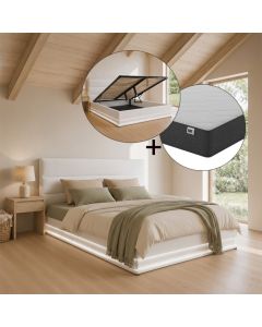 Cama de matrimonio canapé Nitas en color blanco con colchón (180x200cm)

