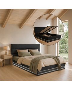 Cama de matrimonio con canapé Nitas en color negro (160x200cm)
