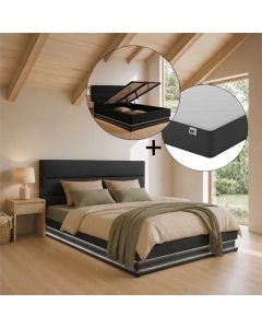 Cama de matrimonio canapé Nitas en color negro con colchón (150x190cm)
