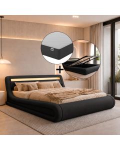 Cama de matrimonio con canapé Rodas en color negro con colchón (180x200cm)