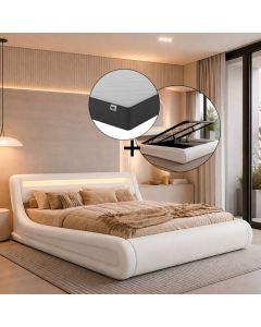 Cama de matrimonio con canapé Rodas en color blanco con colchón (180x200cm)