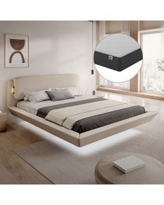 Cama de matrimonio flotante Diana con colchón en color beige (160x200 cm)