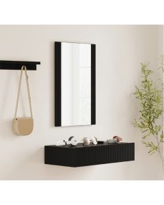 Recibidor Negro acanalado con espejo y cajón Amira