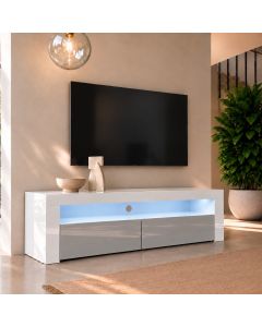 Mueble TV modelo Aker (140x50,5cm) color blanco y gris