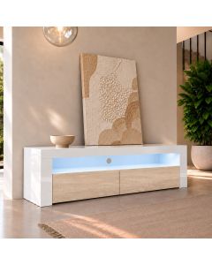 Mueble TV modelo Aker (140x50,5cm) color blanco y sonoma