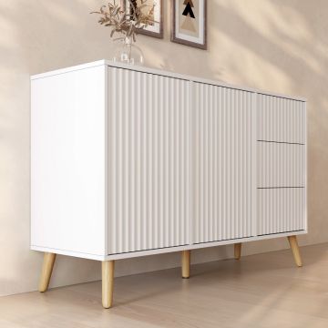 Aparador Acanalado Renzo L de 2 Puertas y Cajonera - Blanco