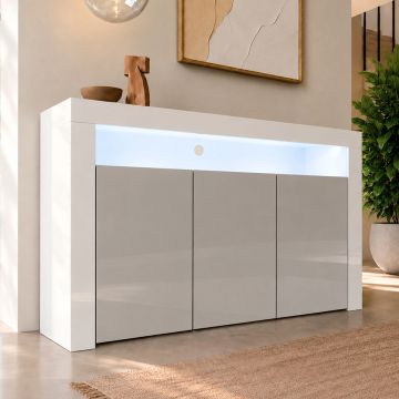 Aparador modelo Aker color blanco y gris brillo