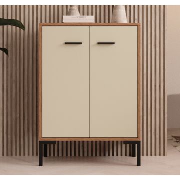 Aparador pequeño color Nogal Ambar y Beige 84 cm Lander L15