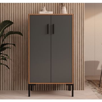 Aparador pequeño color Nogal Ambar y Gris 110,5 cm Lander L17