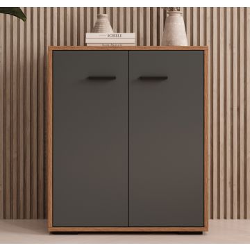 Aparador pequeño color Nogal Ambar y Gris 71 cm Lander L2