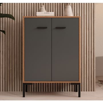 Aparador pequeño color Nogal Ambar y Gris 84 cm Lander L15