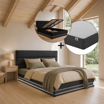 Cama de matrimonio Nitas en color negro con colchón