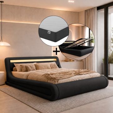Cama de matrimonio con canapé Rodas en color negro con colchón (180x200cm)