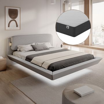 Cama de matrimonio flotante Diana con colchón en color gris (150x190cm)