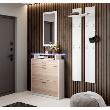 Conjunto de Recibidor zapatero con espejo y perchero Paola blanco 